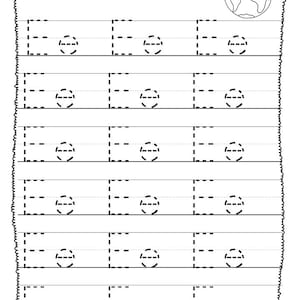 May include: Black and white worksheet with the text "Trace the letters" at the top. The worksheet has six rows of three boxes each. Each box contains a dashed outline of the letter "e" for tracing.
