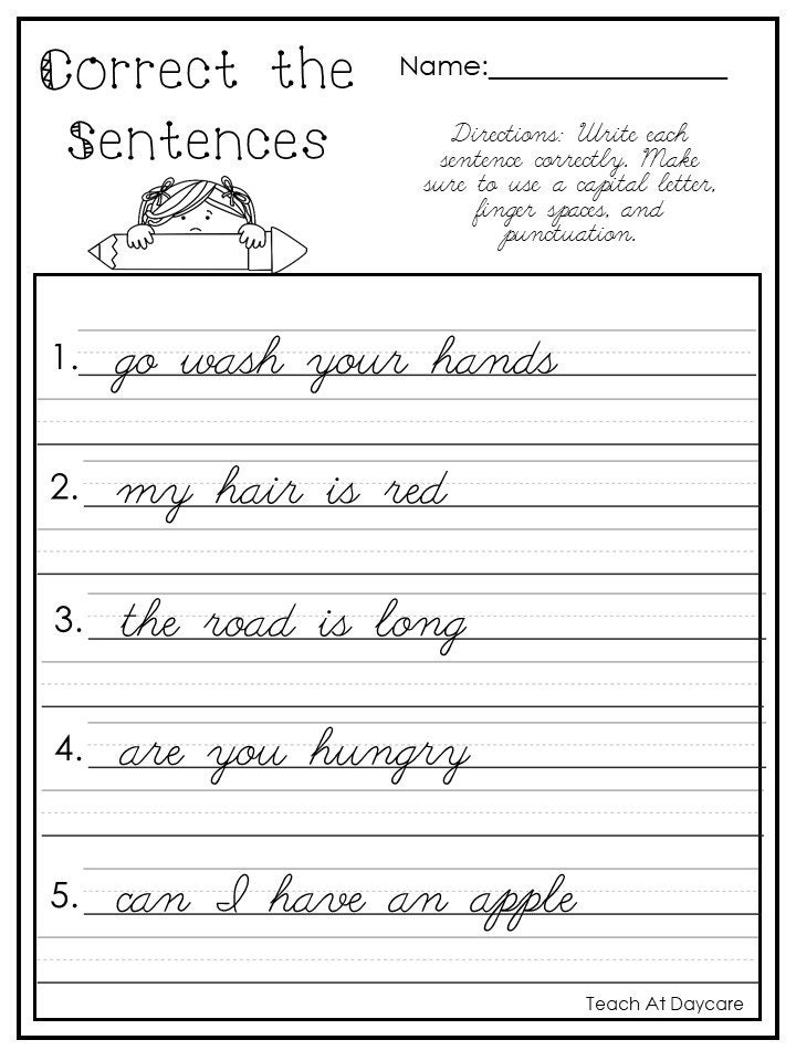 10 Printable Cursive Correct the Sentences Worksheets. 1st-2nd | Etsy