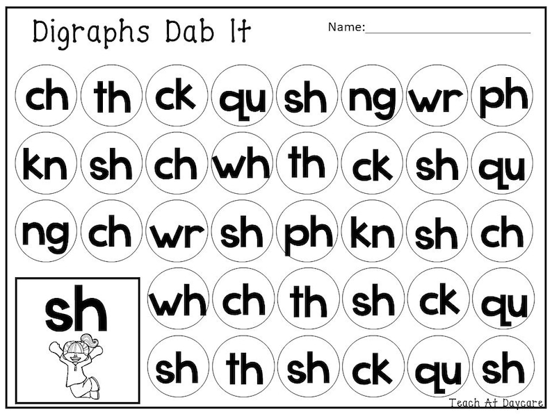 10 Printable Digraphs Dab It Worksheets. Kindergarten-2nd | Etsy