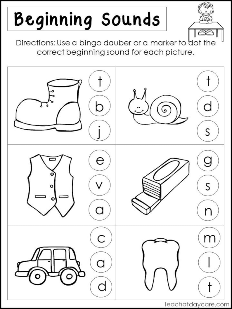 10 Printable Beginning Sounds Worksheets. Preschool-1st Grade - Etsy