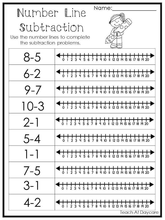 15 printable number line subtracting worksheets numbers 1 10 etsy