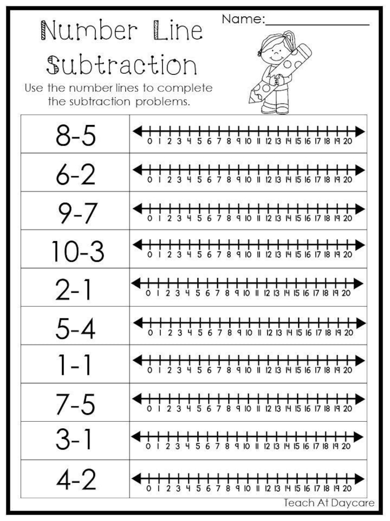 15 Printable Number Line Subtracting Worksheets. Numbers 1-10. | Etsy