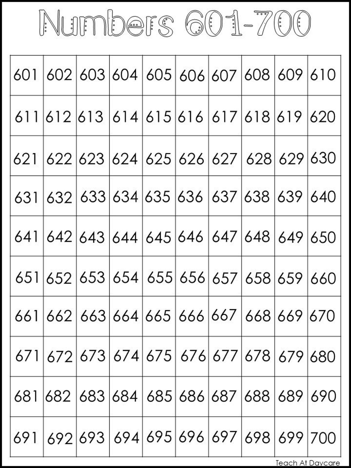 10 printable number charts wall chartswork mats