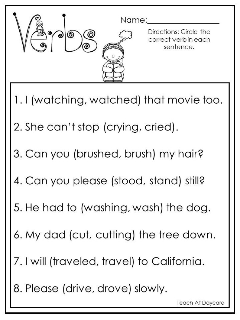 10 Printable Choose the Correct Verb Worksheets. 1st-2nd Grade | Etsy