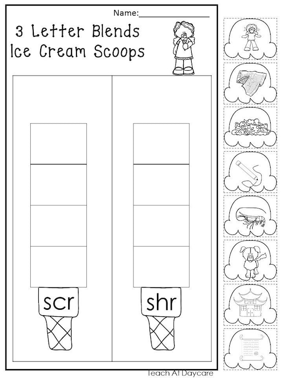 10 printable 3 letter blends and trigraphs ice cream etsy canada
