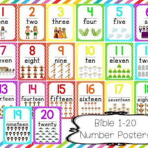 20 Printable Bible Number Posters. Preschool-Kindergarten Numbers and Math.