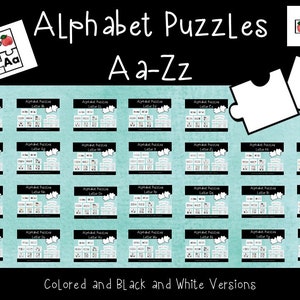 26 rompecabezas de fonética del alfabeto. Letras A-Z. 8 rompecabezas de colores, 8 de blanco y negro. Reconocimiento de letras. Preescolar-Kindergarten.