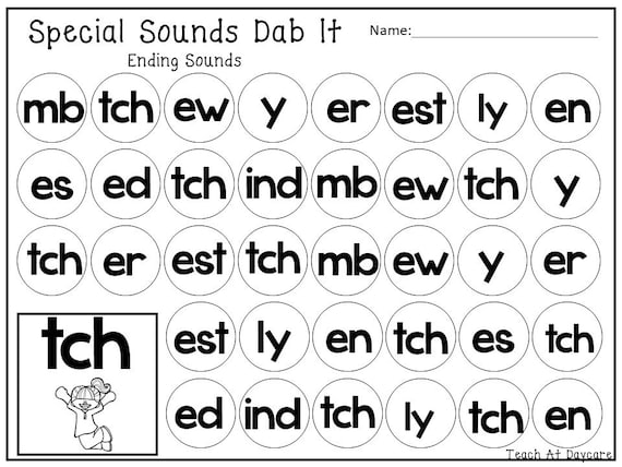 29 printable ending special sounds dab it worksheets 1st 2nd etsy
