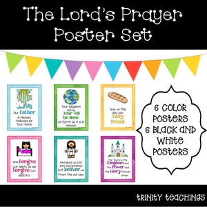 12 The Lord's Prayer Posters. 6 Color, 6 Black and White. Classroom Wall Charts. 8.5 x 11 inches...Additional Version included.