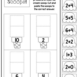 10 Printable Adding Scoops Worksheets. Numbers 1-10. Preschool-1st Grade Math. - Etsy