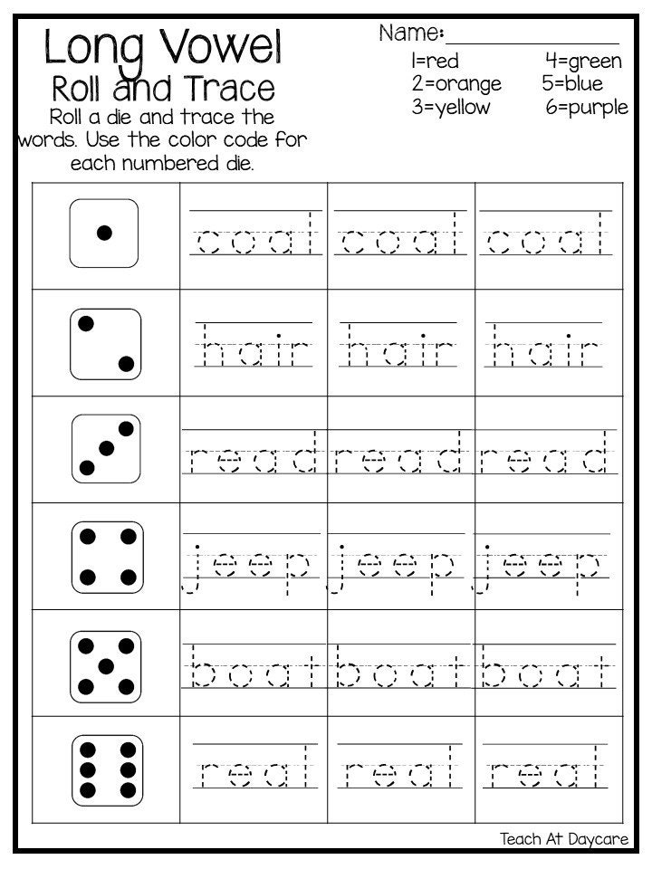 Preschool Long Vowel Worksheets Kindergarten Christian