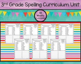 3rd Grade Spelling Curriculum Unit. 38 Weekly Lessons. Prints 570 pages.