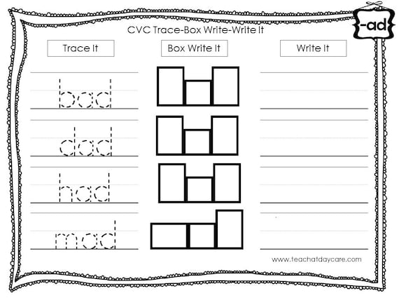 27 printable cvc trace it box write it write it worksheets etsy
