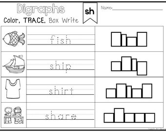 Digraphs Worksheets, Color, Trace & Write, Grades K-2 (Printable)