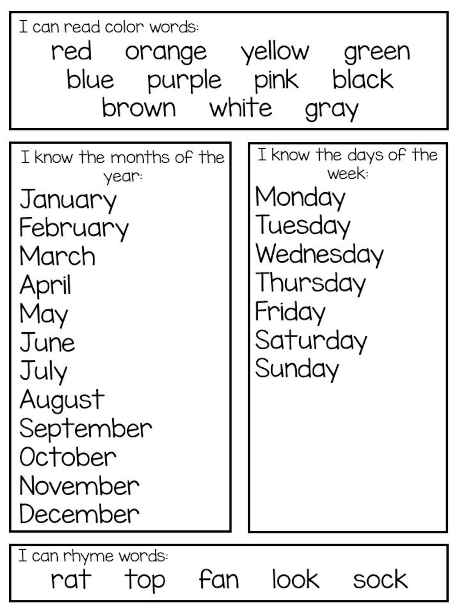 Printable Kindergarten Assessment Worksheets. - Etsy
