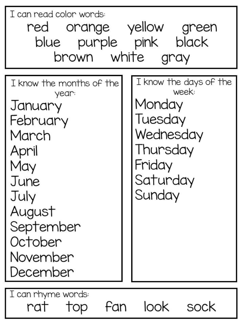 Printable Kindergarten Assessment Worksheets Etsy