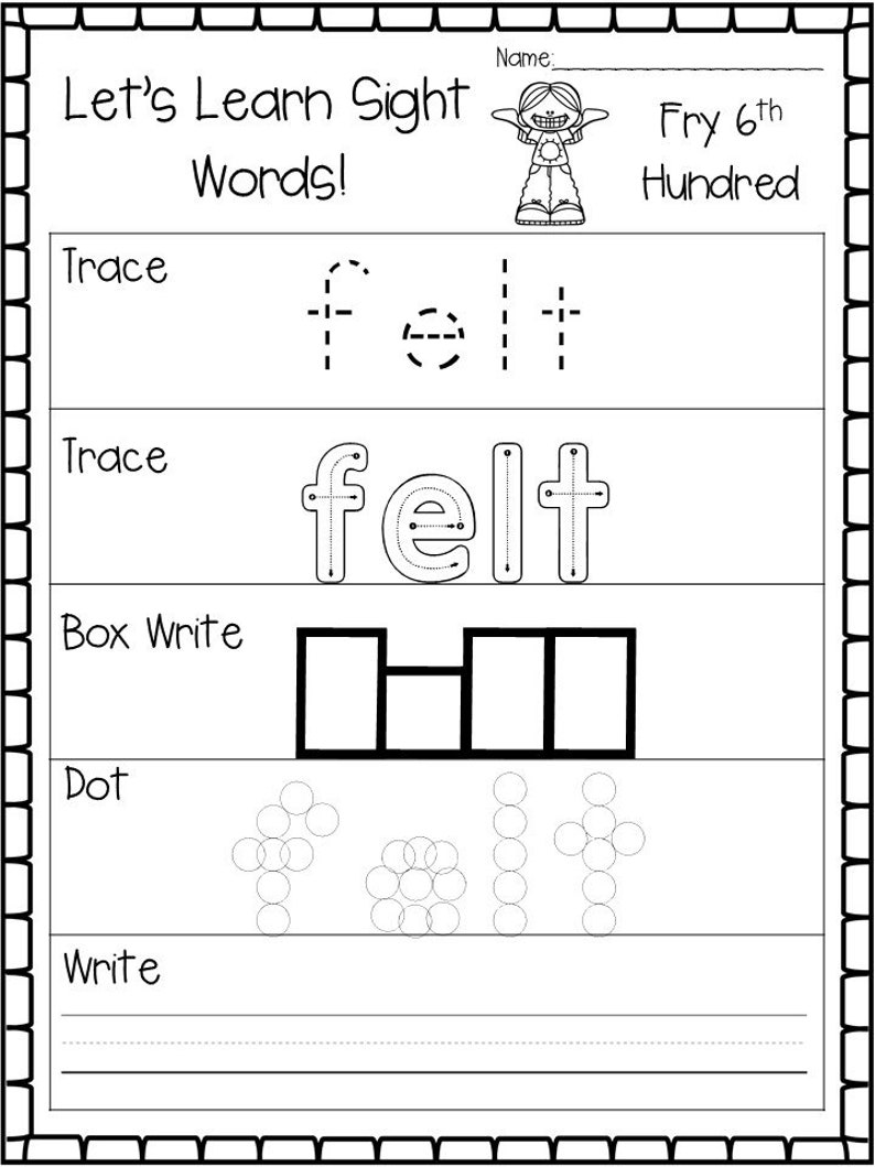 100 Printable Let's Learn Fry 6th Hundred Sight Words Worksheets. 4th ...