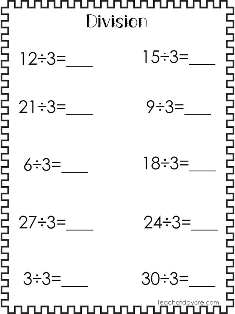 10 printable division worksheets numbers 1 10 3rd 5th