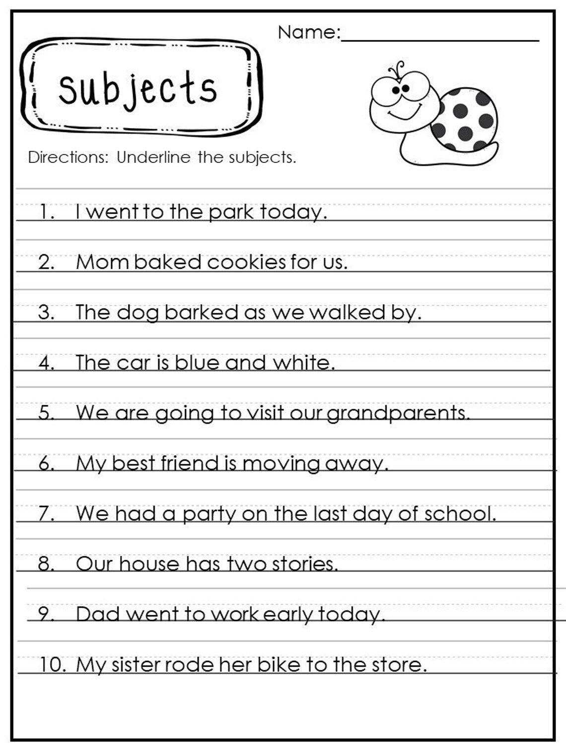 Verb And Subject Worksheets