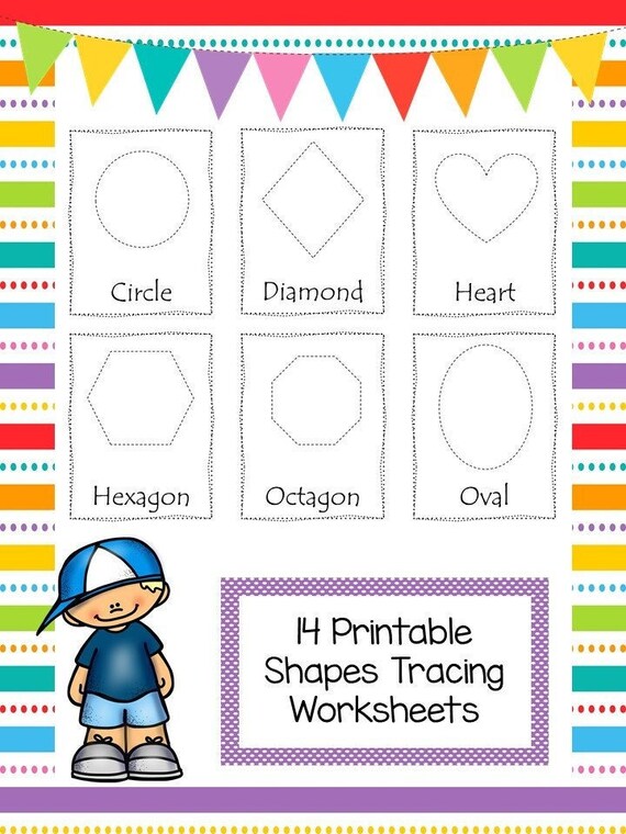14 full page basic shape tracing worksheets etsy