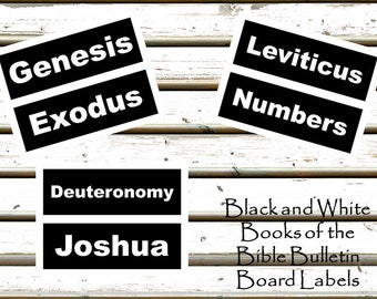 Printable Black and White Books of the Bible Classroom Bulletin Board Set.  Homeschool, Youth Group, Sunday School, Bible Study Class Decor.