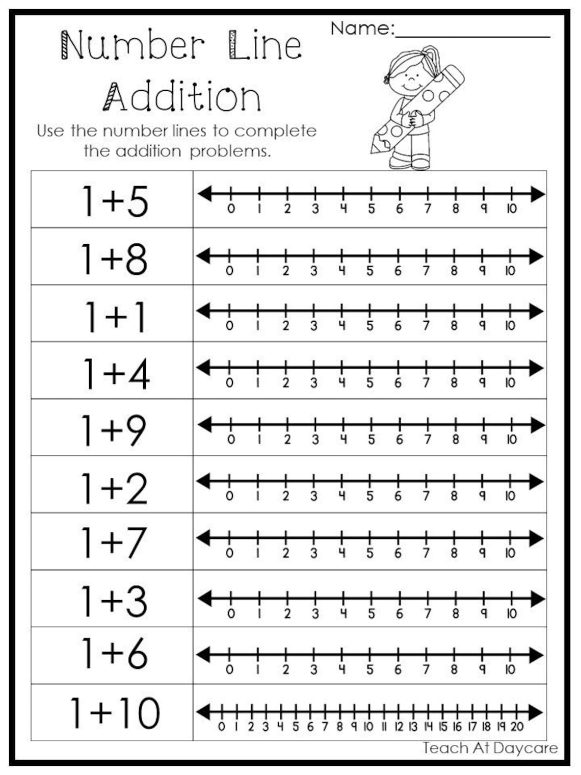 15 printable number line adding worksheets numbers 1 10