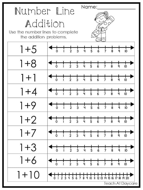 15 printable number line adding worksheets numbers 1 10 etsy