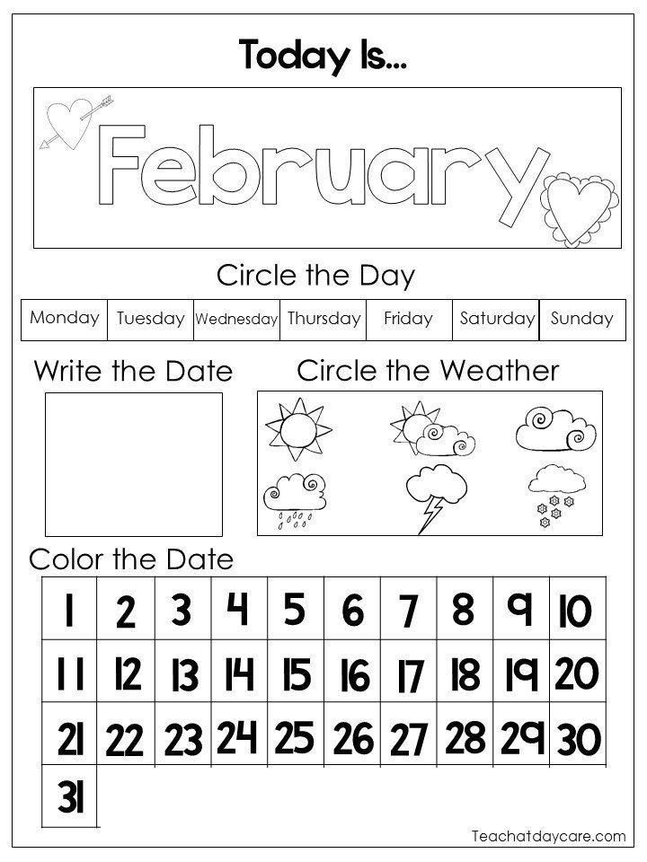 12 Printable Preschool Calendar Worksheet Pages. Month Day | Etsy