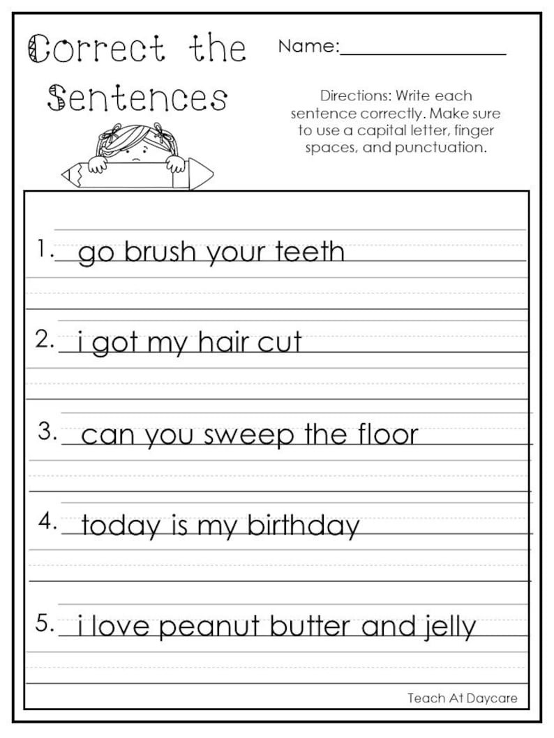 10 Printable Correct the Sentences Worksheets. 1st-2nd Grade ELA Worksheets. image 8