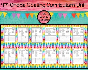 4th Grade Spelling Curriculum Unit. 38 Weekly Lessons. Prints 646 pages.