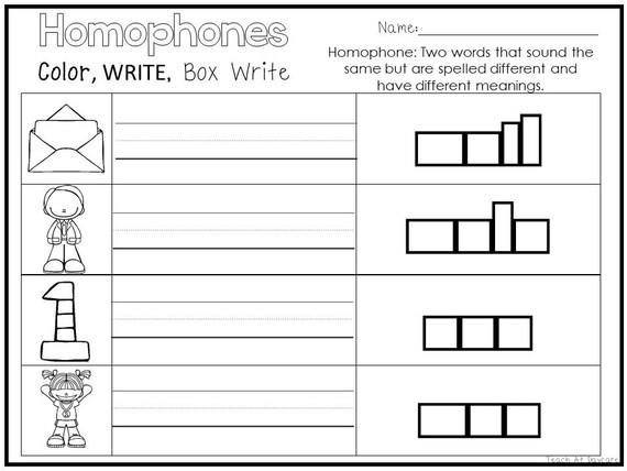 14 printable homophones color trace box write worksheets etsy