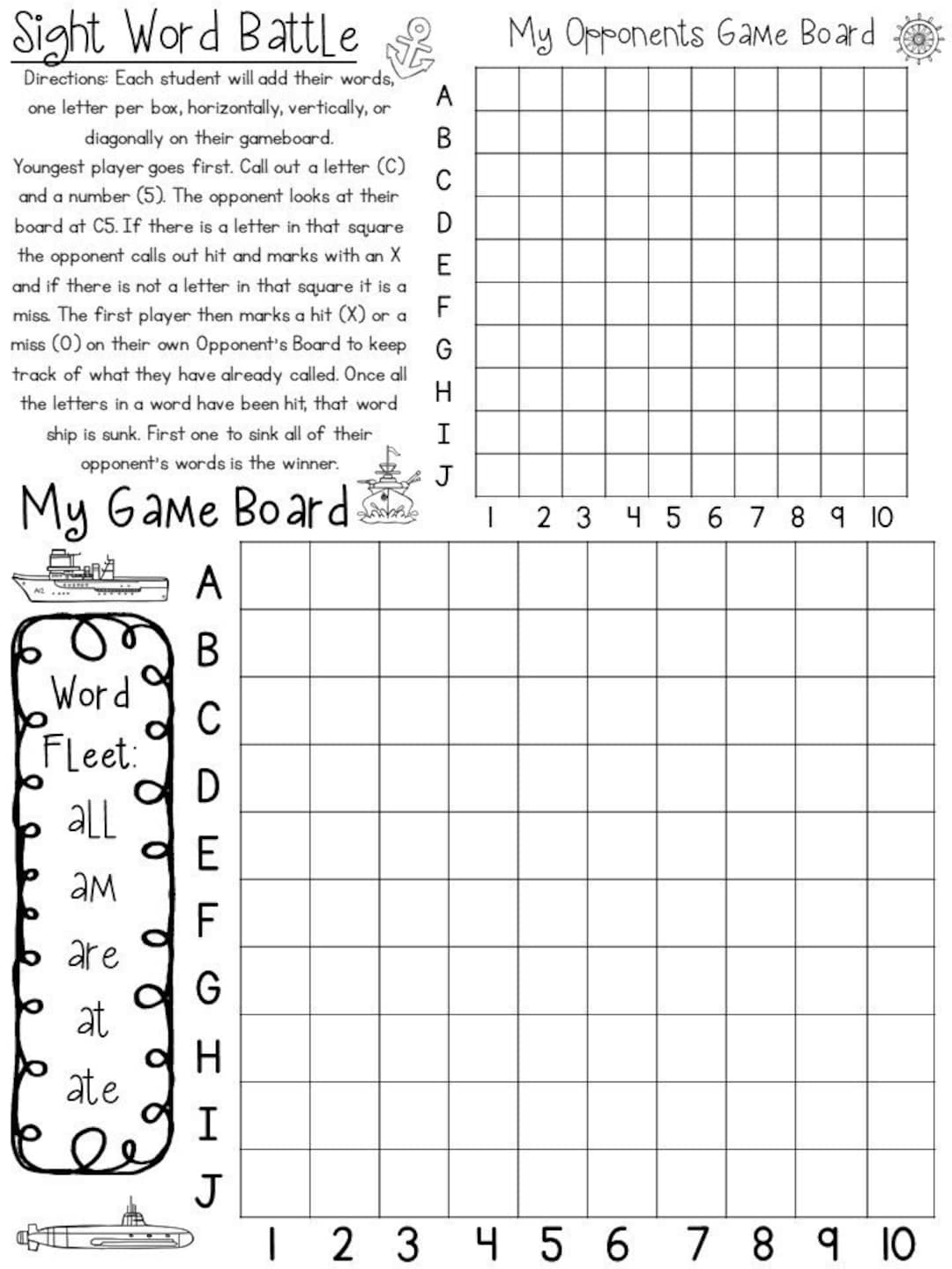 10 Printable Dolch Primer Sight Word Battle Worksheets. Prekkindergarten Handwriting and