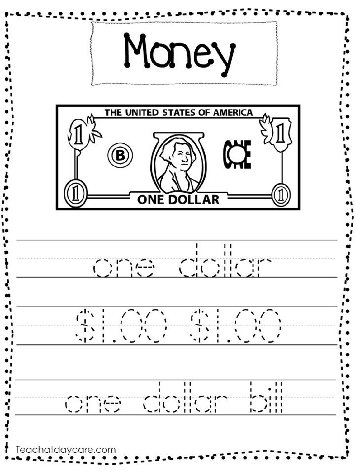 10 Printable Money Tracing Worksheets. Kdg.2nd Grade Math. Etsy Nederland