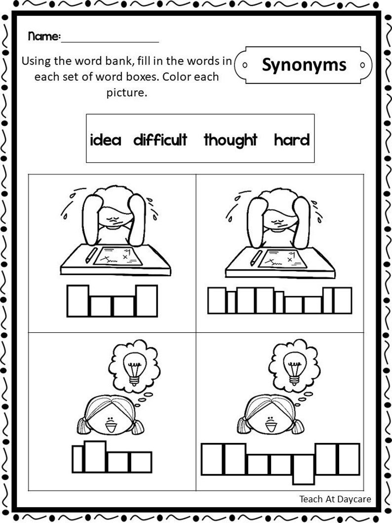21 Printable Antonyms and Synonyms Box Write Worksheets. 1st-2nd Grade ...
