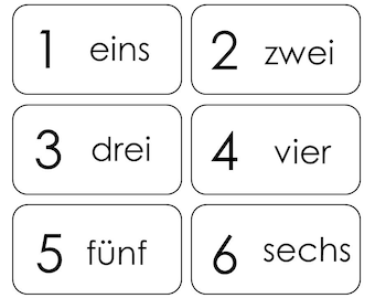 ネームズレ ドイツ語のカード名不明 印刷可能なドイツ語の数字 1 ～ 20 のフラッシュカード 20 枚。幼稚園