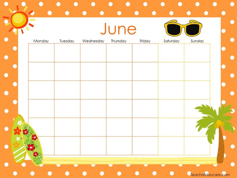 12 Printable Blank Themed Monthly Calendars. Preschool and - Etsy