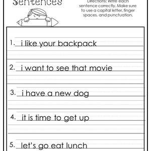10 Printable Correct the Sentences Worksheets. 1st-2nd Grade | Etsy