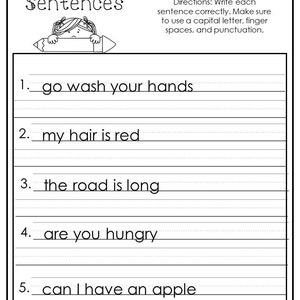 10 Printable Correct the Sentences Worksheets. 1st-2nd Grade | Etsy