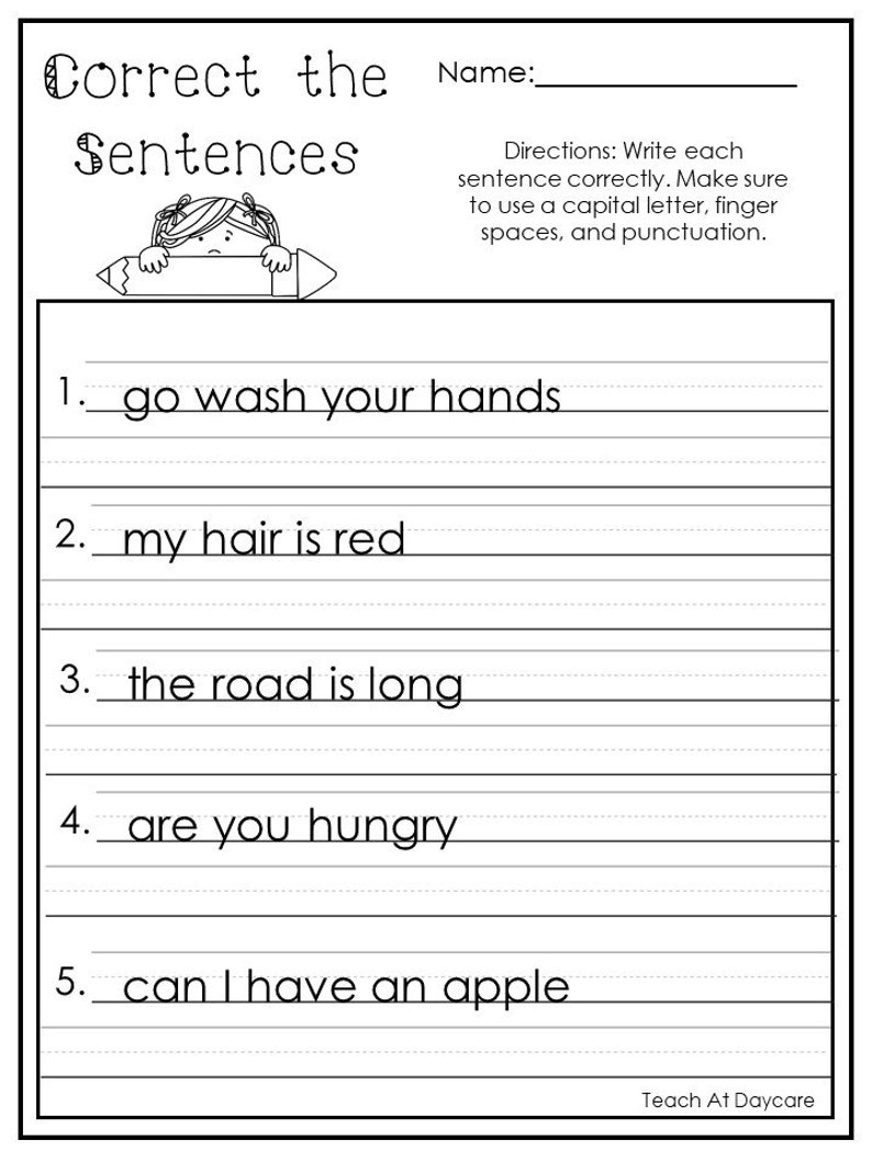 10 Printable Correct the Sentences Worksheets. 1st-2nd Grade ELA Worksheets. image 4