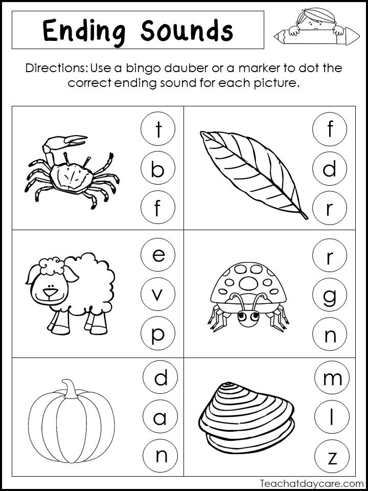 10 Printable Ending Sounds Worksheets Preschool 1st Grade Etsy