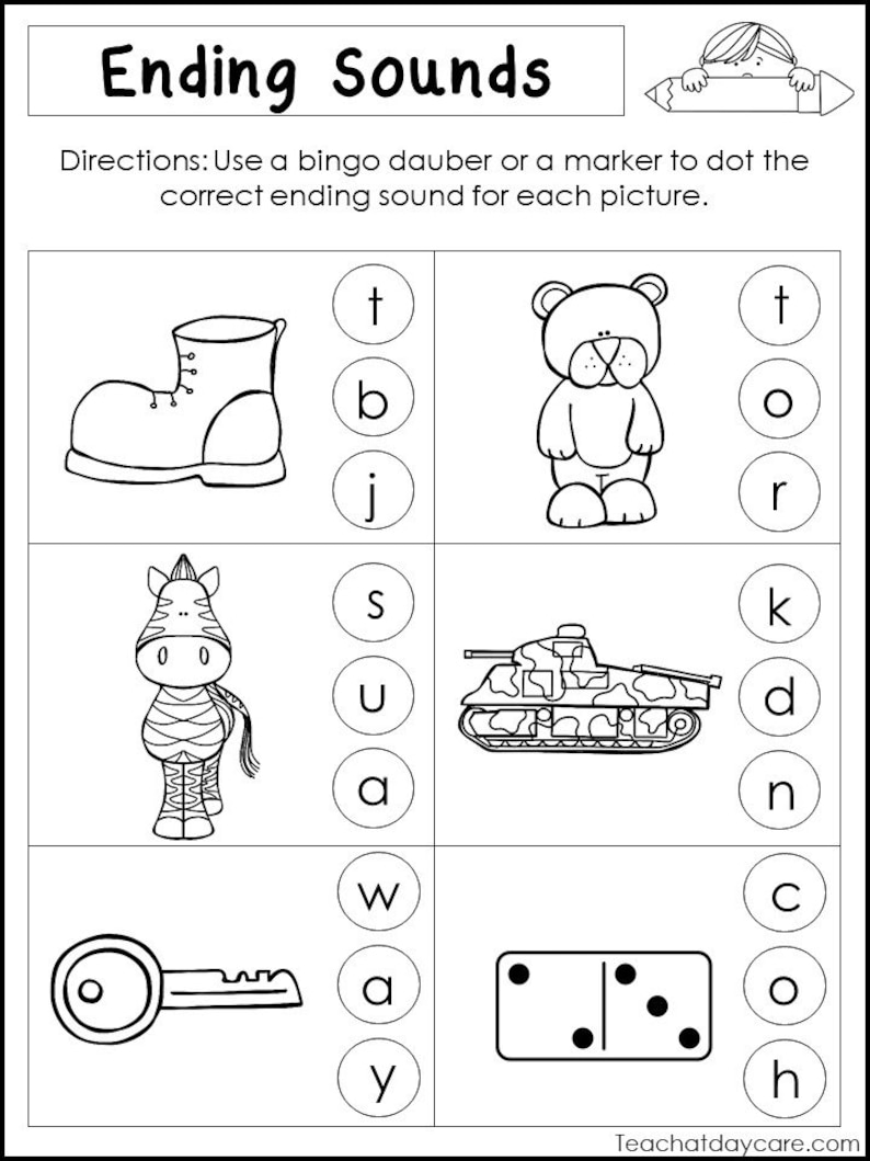 10 printable ending sounds worksheets preschool 1st grade etsy