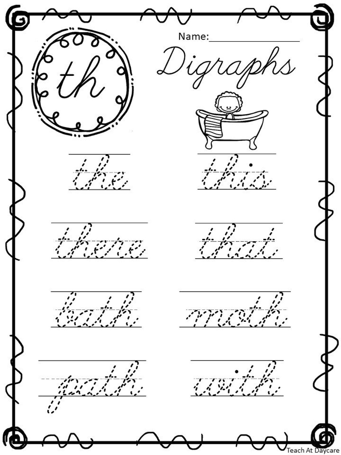 10 Printable Cursive Digraphs Trace the Word Worksheets. Etsy