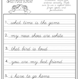 10 Printable Cursive Correct the Sentences Worksheets. 1st-2nd | Etsy
