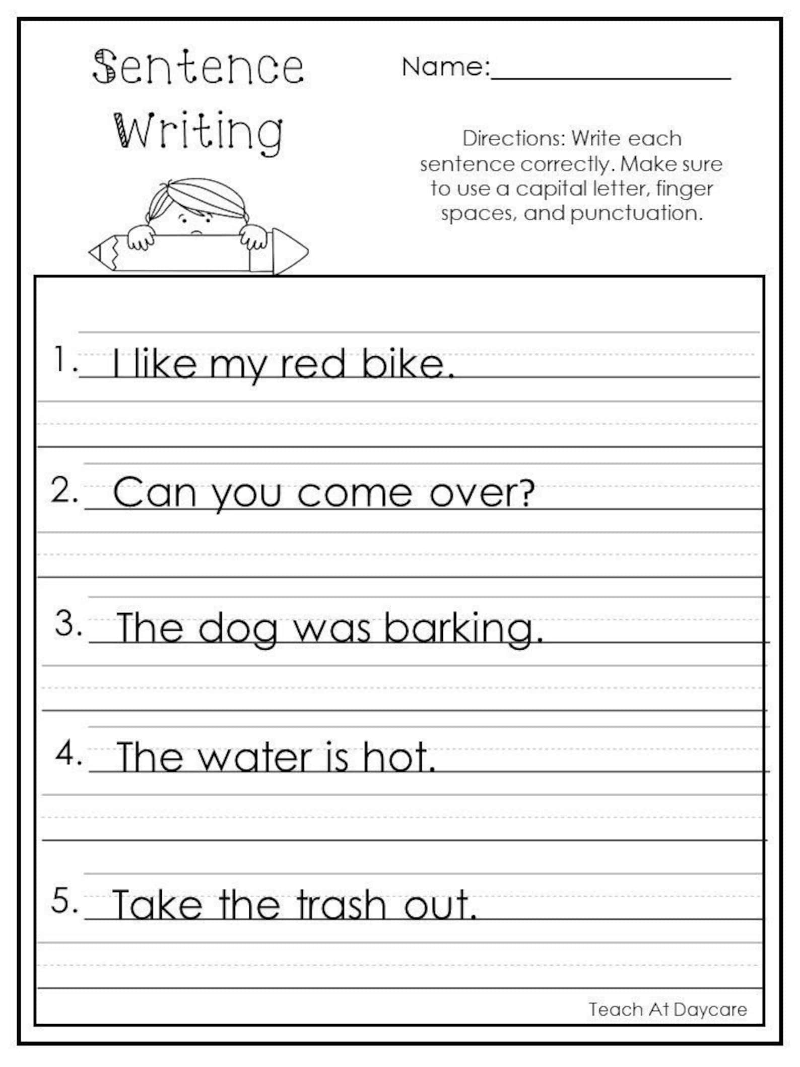 Free Printable Writing Sentences Worksheets For 1st Grade Pdf