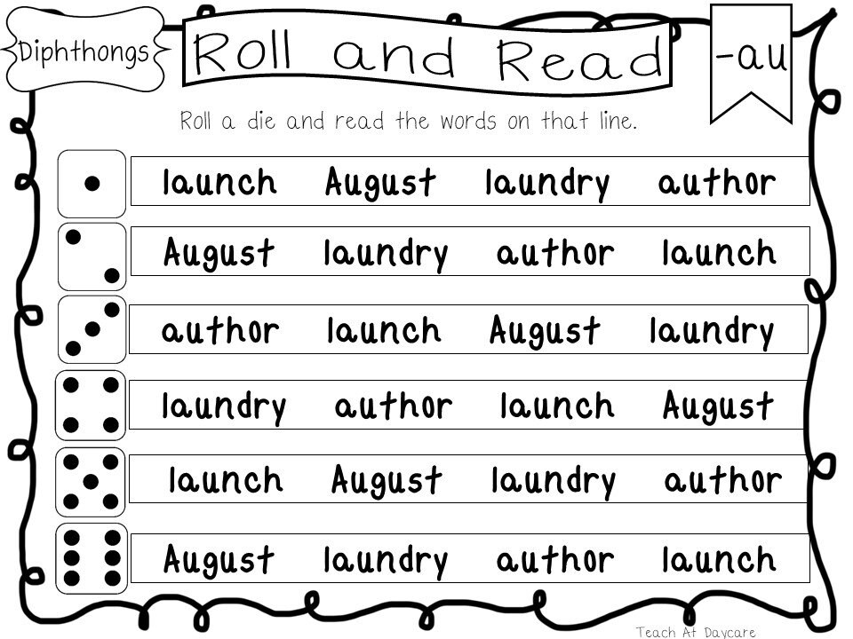 10 Printable Diphthongs Roll And Read The Word Worksheets Etsy