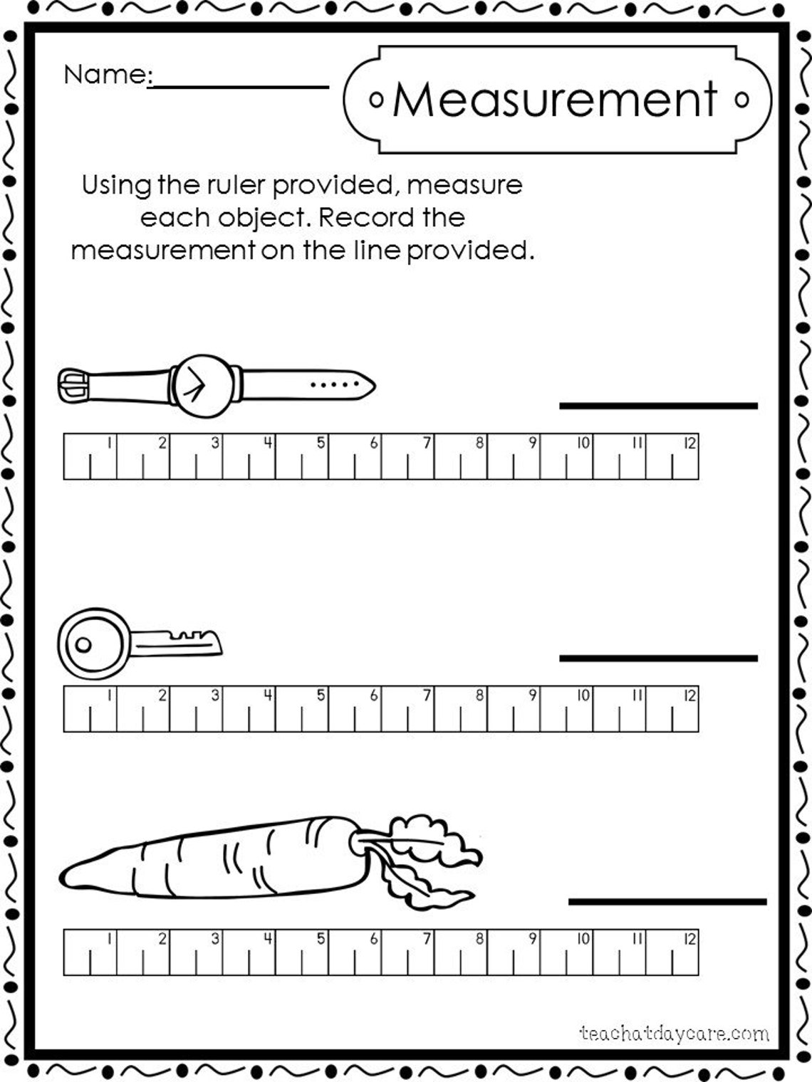 10 Printable Measuring With A Ruler Worksheets Preschool 1st Etsy