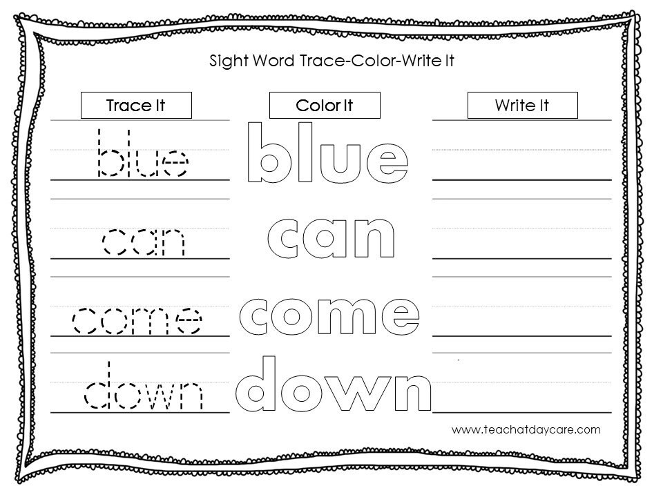 10 Printable Dolch Pre-primer Sight Words Trace It Color It | Etsy