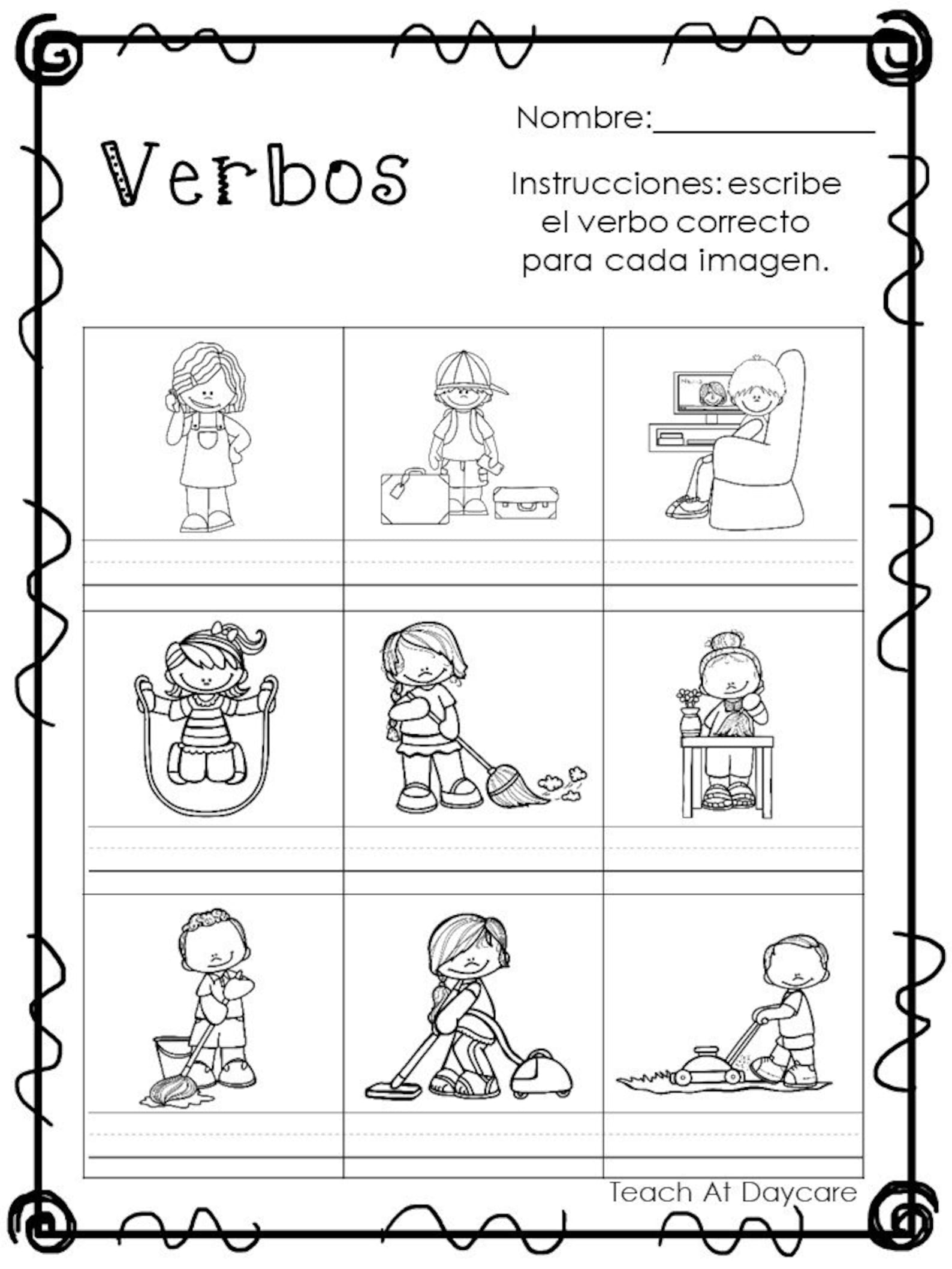 6 Printable Spanish Verbs Worksheets. - Etsy