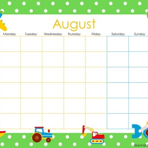 12 Printable Blank Themed Monthly Calendars. Preschool and Elementary ...