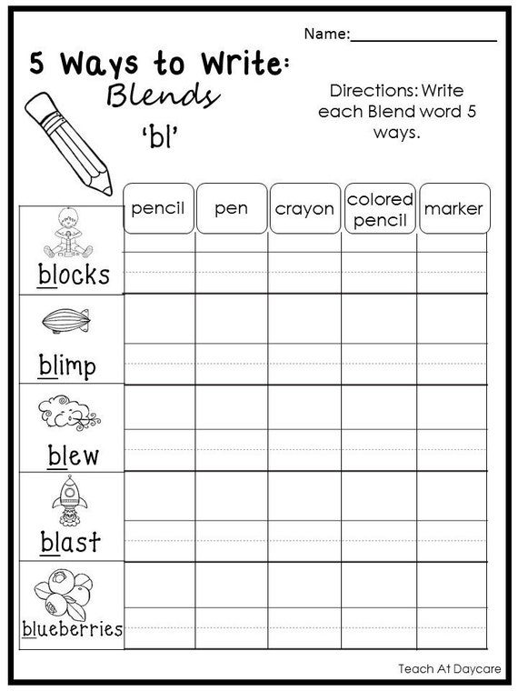 20 printable 5 ways to write blends worksheets etsy ireland